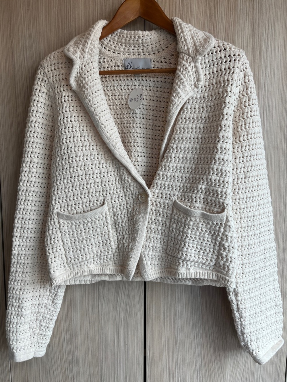 Chunky Crochet Button-Front Cardigan Jacket - Cream